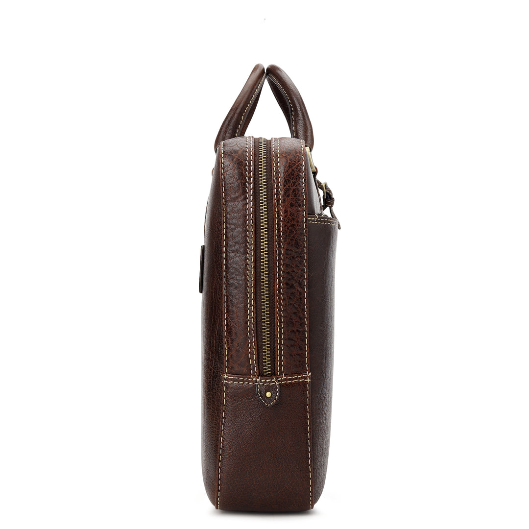 Elephant-Pattern Laptop Bag (M) - Brown