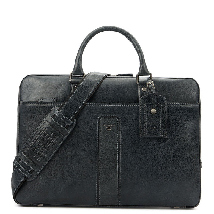 Elephant Pattern Leather Laptop Bag - Navy
