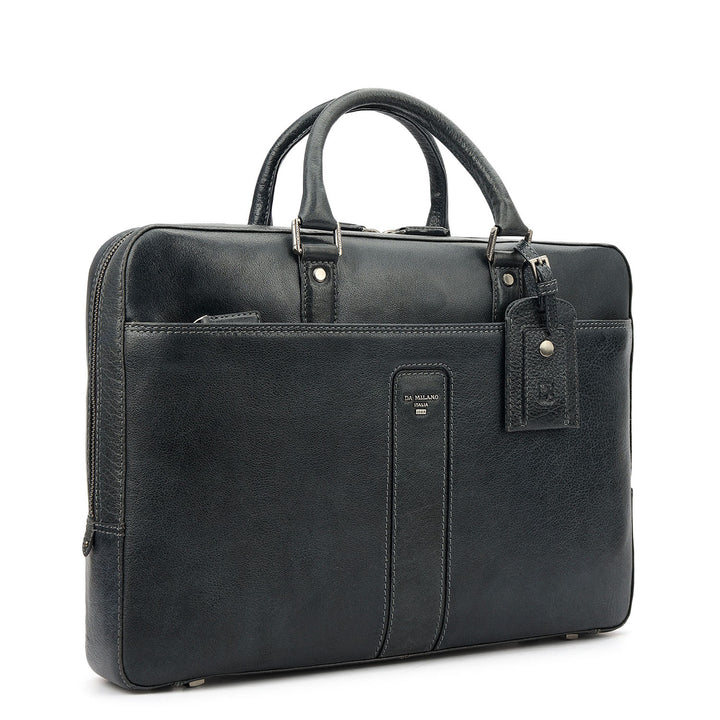 Elephant Pattern Leather Laptop Bag - Navy
