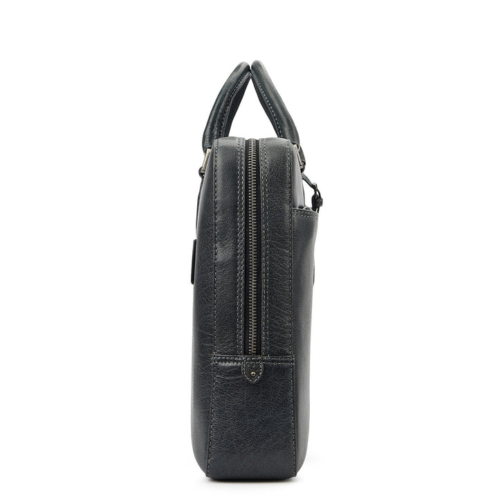 Elephant Pattern Leather Laptop Bag - Navy