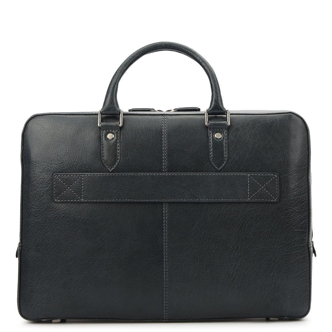 Elephant Pattern Leather Laptop Bag - Navy