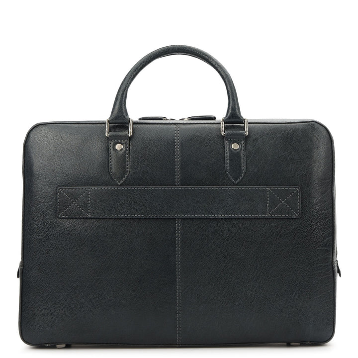 Elephant Pattern Leather Laptop Bag - Navy