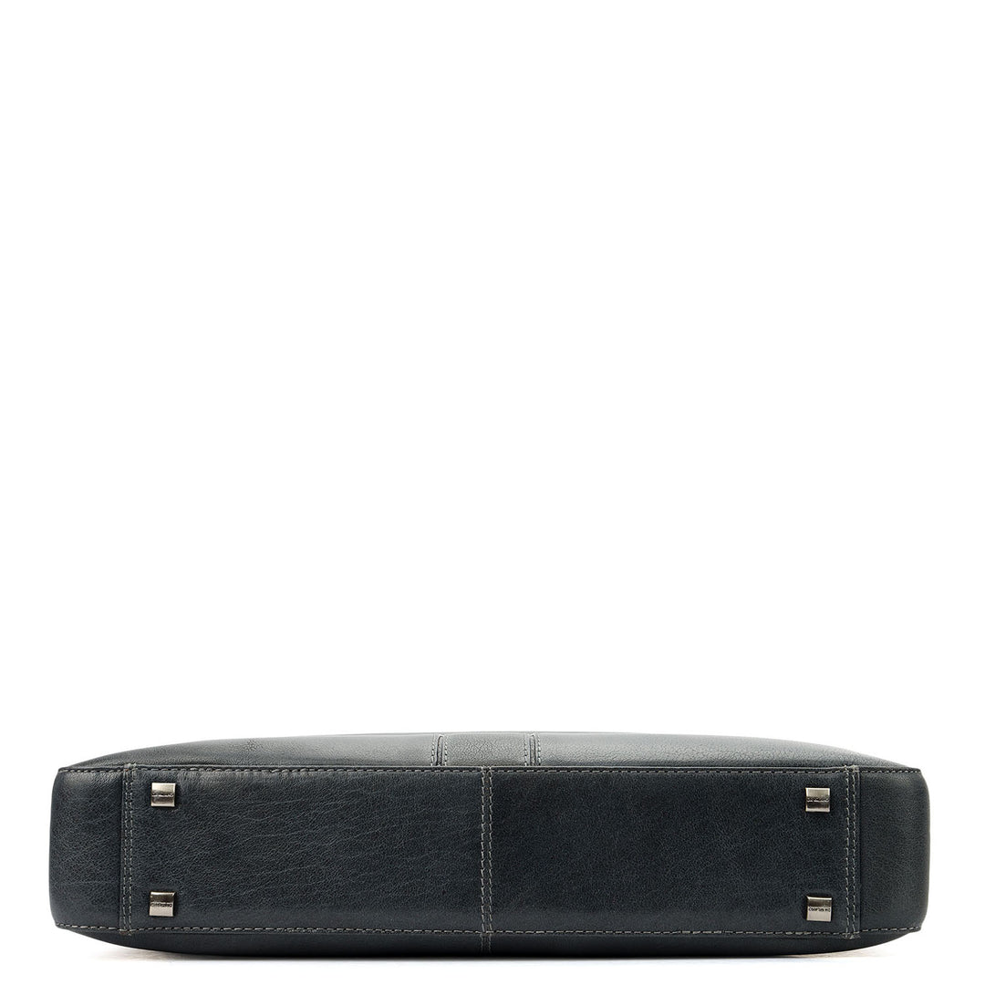 Elephant Pattern Leather Laptop Bag - Navy