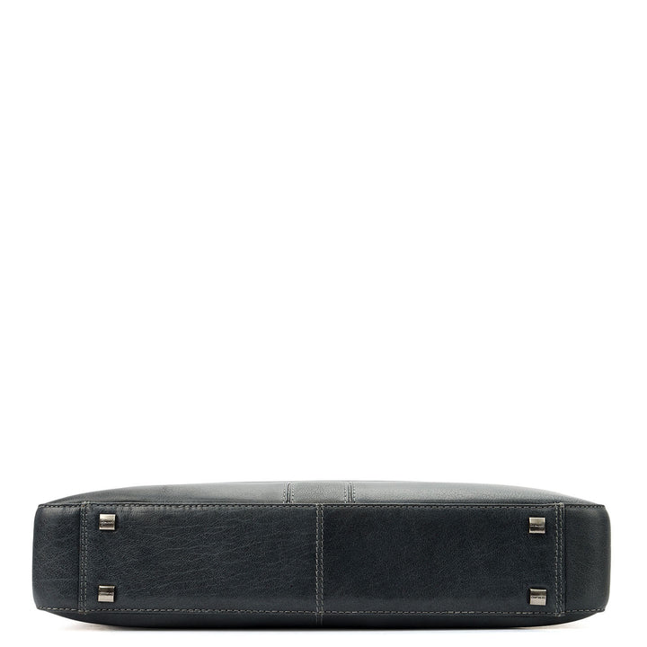 Elephant Pattern Leather Laptop Bag - Navy