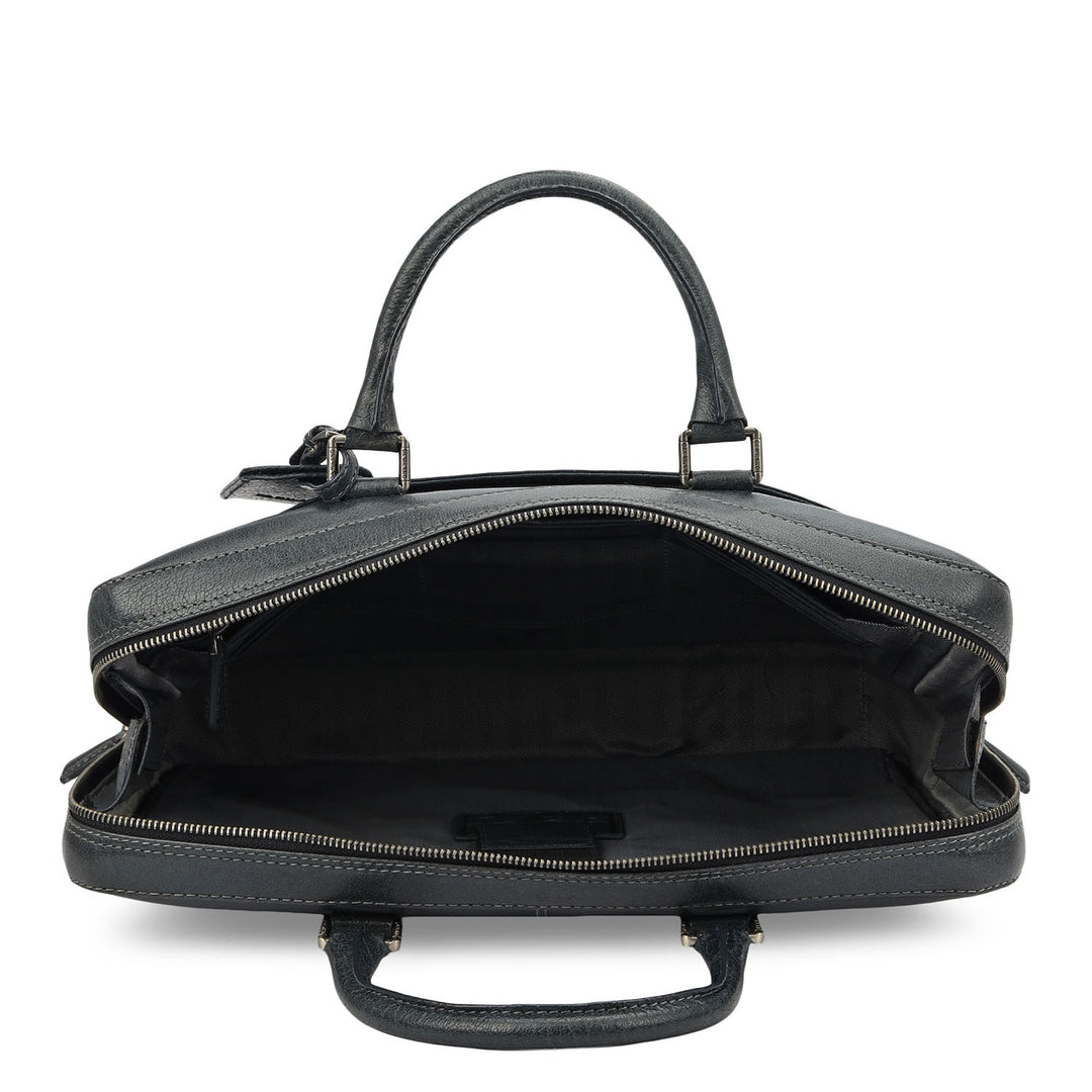 Elephant Pattern Leather Laptop Bag - Navy