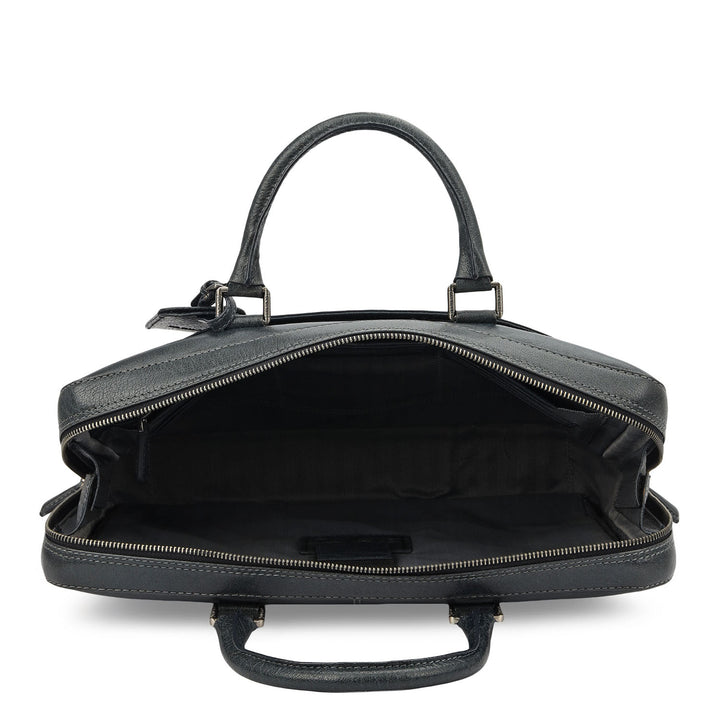 Elephant Pattern Leather Laptop Bag - Navy