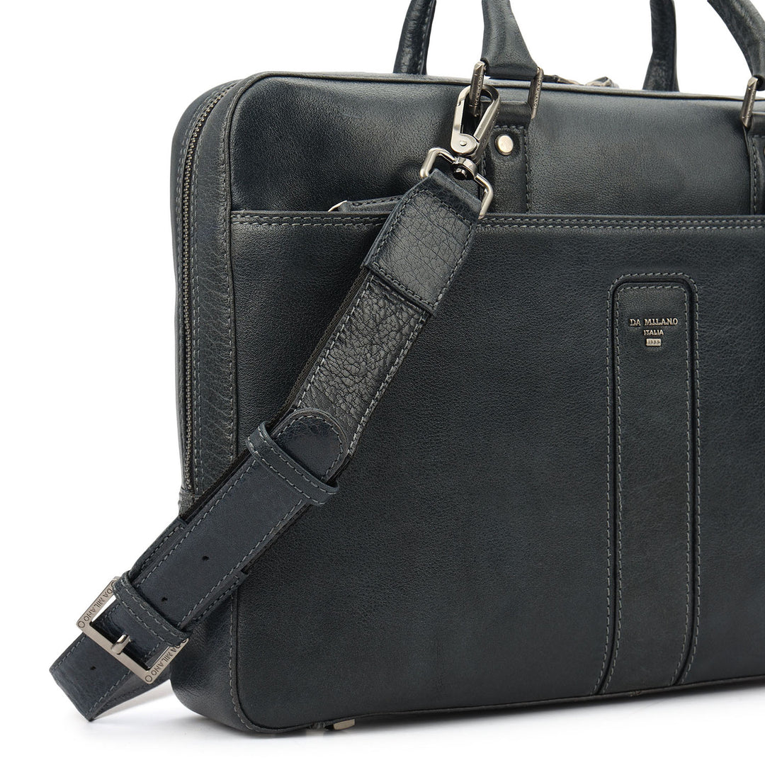 Elephant Pattern Leather Laptop Bag - Navy
