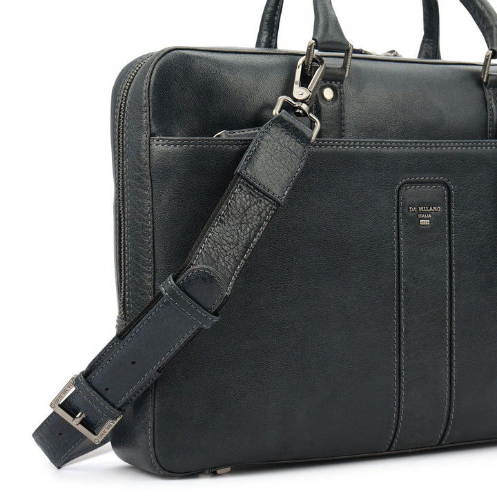 Elephant Pattern Leather Laptop Bag - Navy