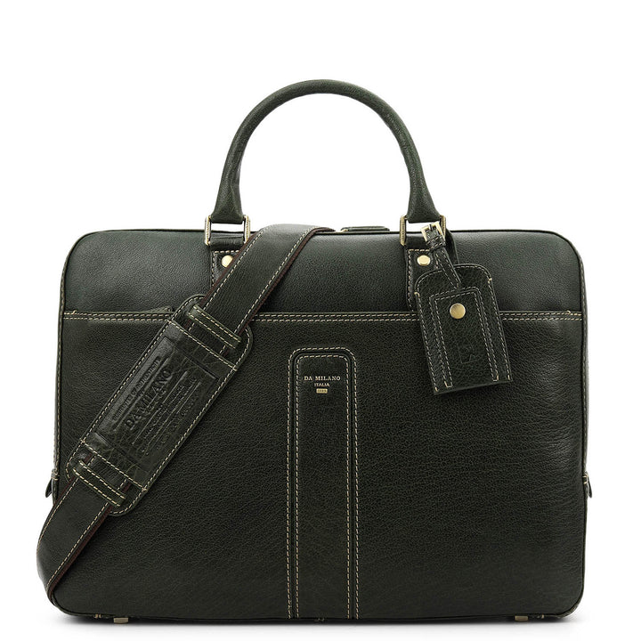 Elephant Pattern Leather Laptop Bag - Petrol Green