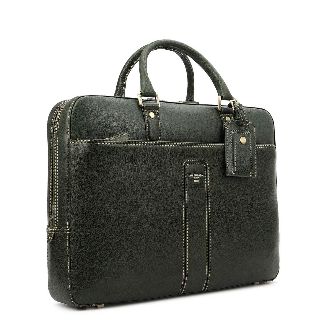 Elephant Pattern Leather Laptop Bag - Petrol Green
