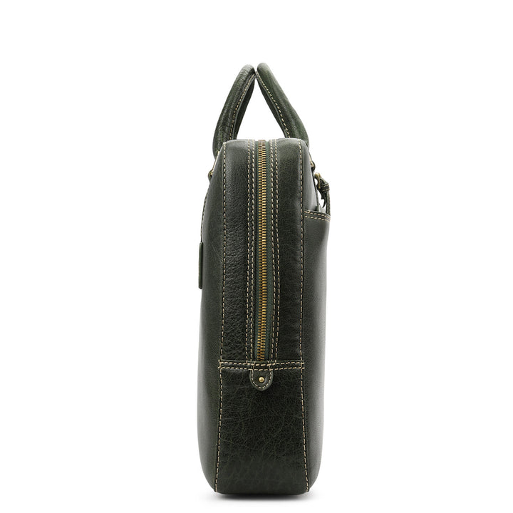 Elephant Pattern Leather Laptop Bag - Petrol Green