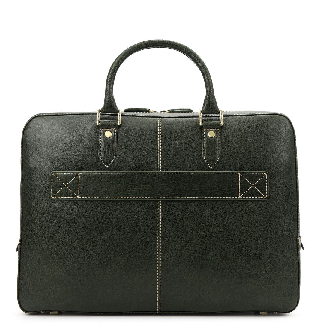 Elephant Pattern Leather Laptop Bag - Petrol Green