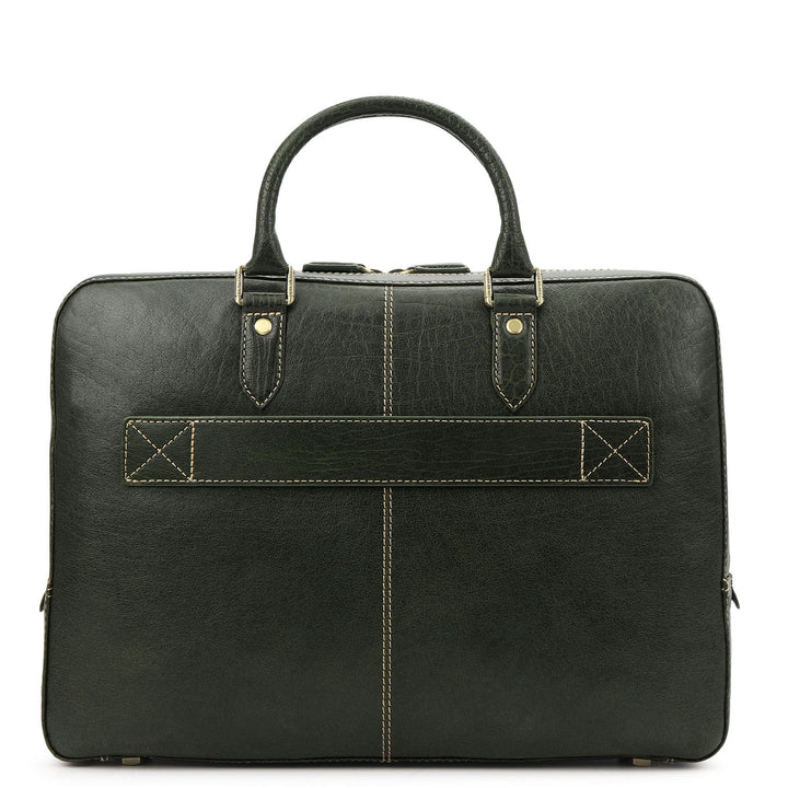 Elephant Pattern Leather Laptop Bag - Petrol Green