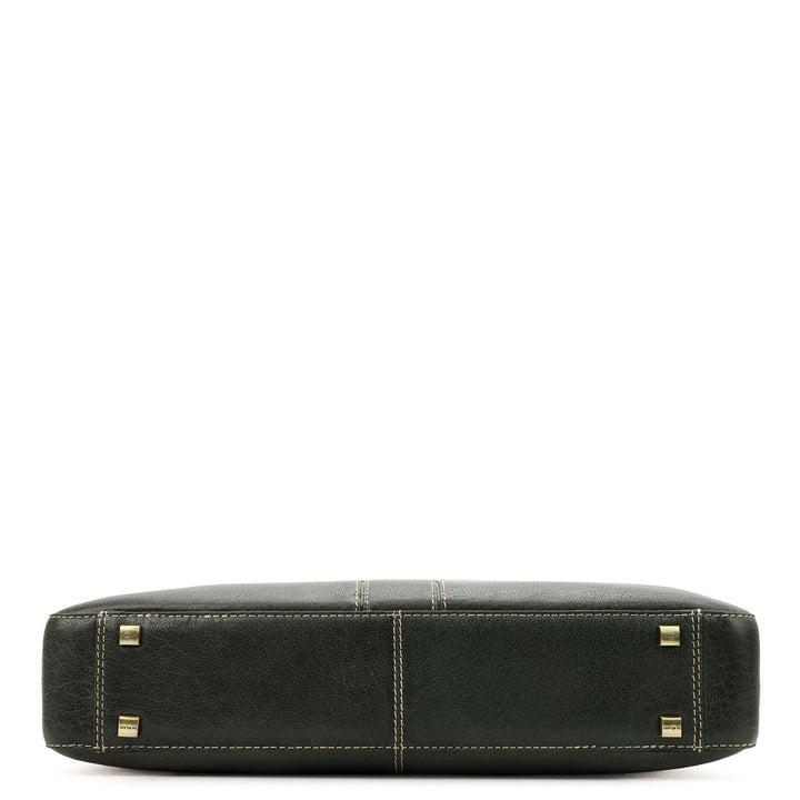 Elephant Pattern Leather Laptop Bag - Petrol Green