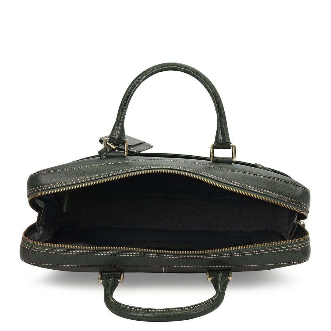 Elephant Pattern Leather Laptop Bag - Petrol Green