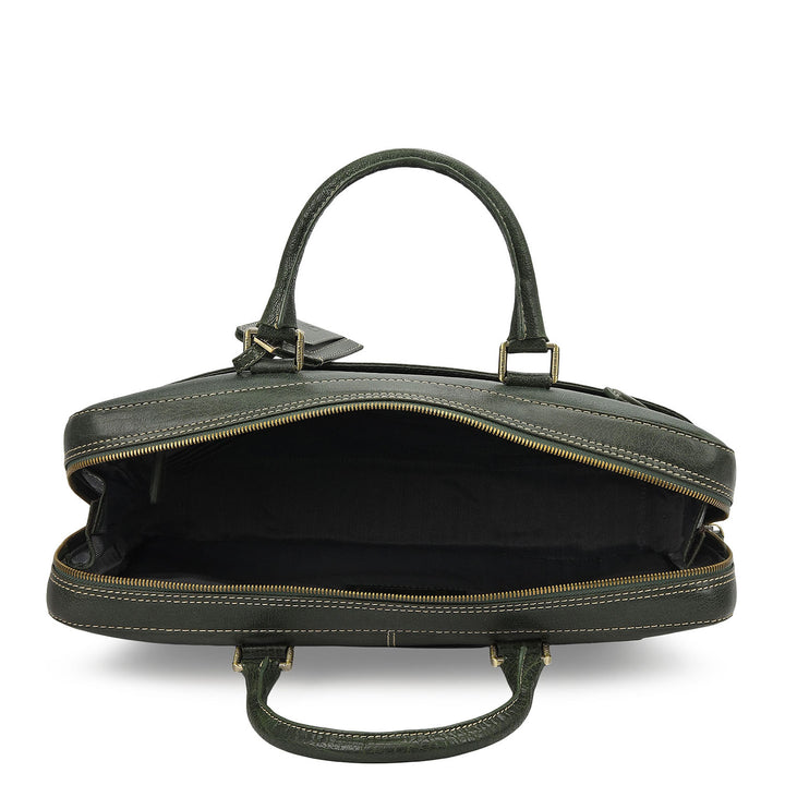 Elephant Pattern Leather Laptop Bag - Petrol Green