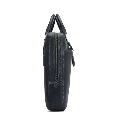 Elephant Pattern Leather Laptop Bag - Dark Blue