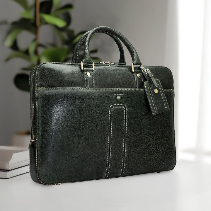 Elephant Pattern Leather Laptop Bag - Green