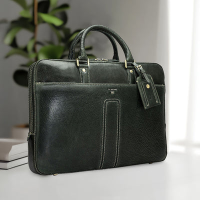 Elephant Pattern Leather Laptop Bag - Green