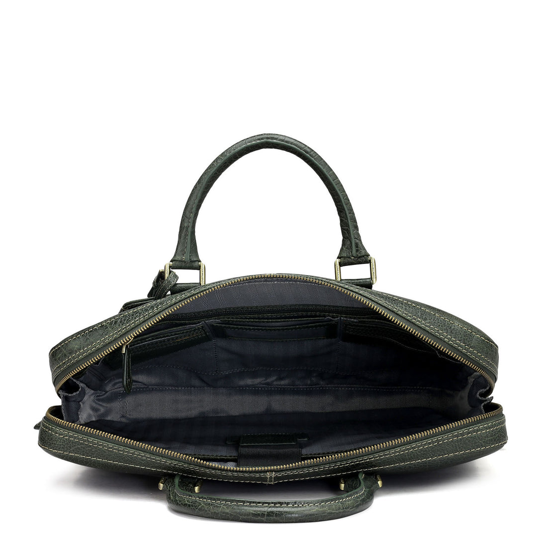Elephant Pattern Leather Laptop Bag - Green