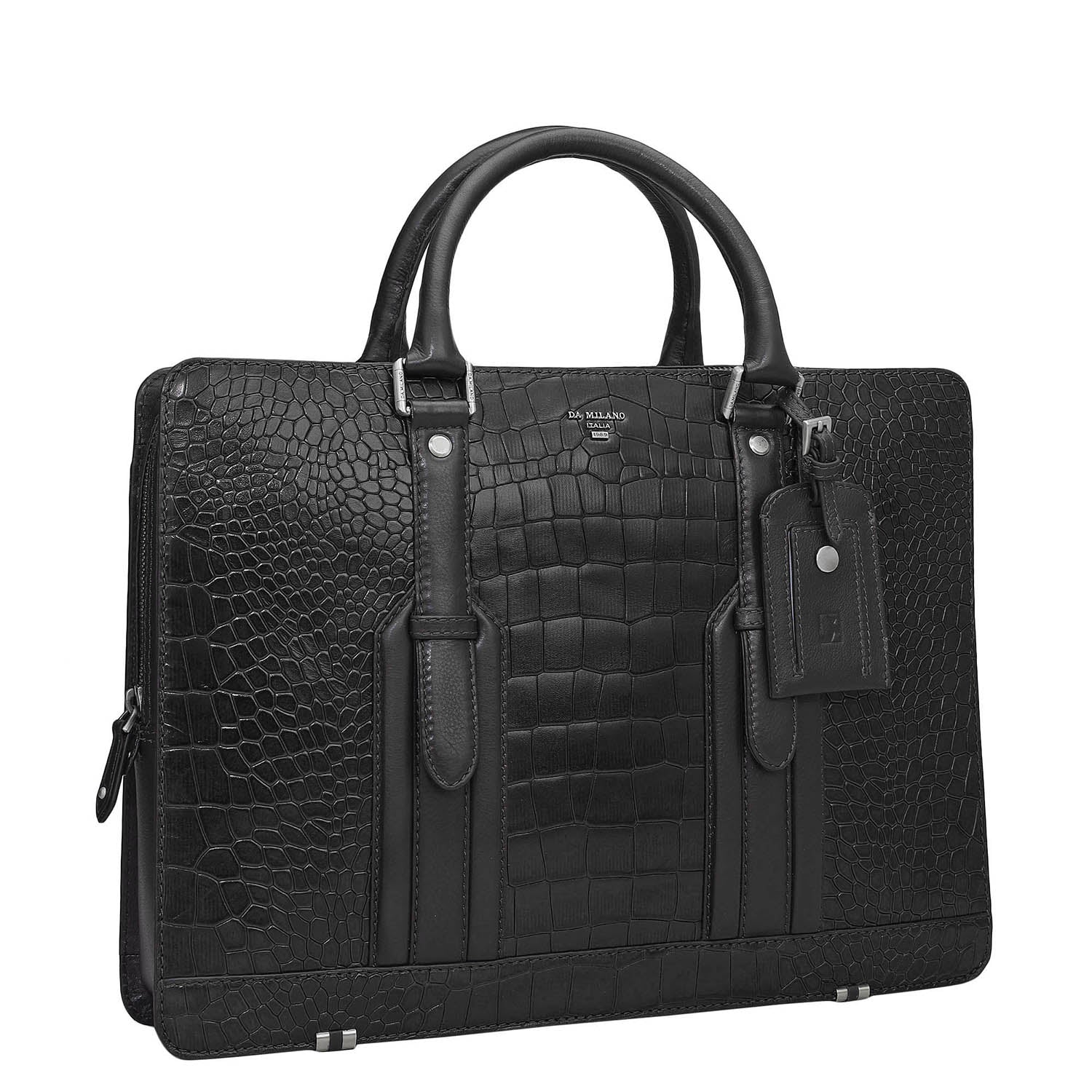 Croco Leather Laptop Bag - Black – Da Milano