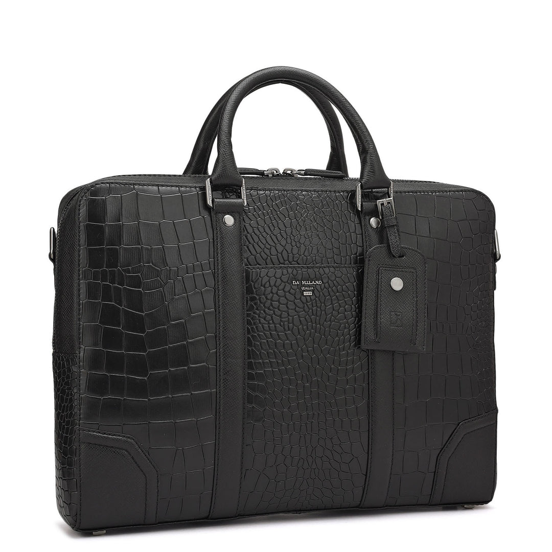 Croco Franzy Leather Laptop Bag - Black