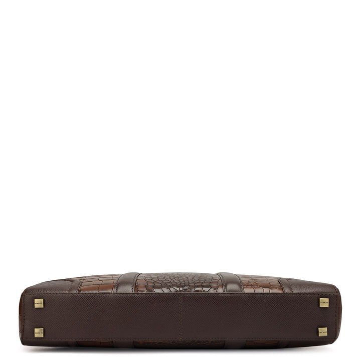 Croco Franzy Leather Laptop Bag - Brown