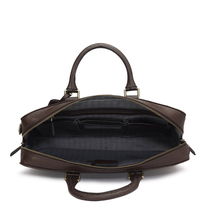 Monogram Franzy Leather Laptop Bag - Chocolate