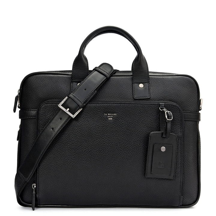 Wax Leather Laptop Bag - Black