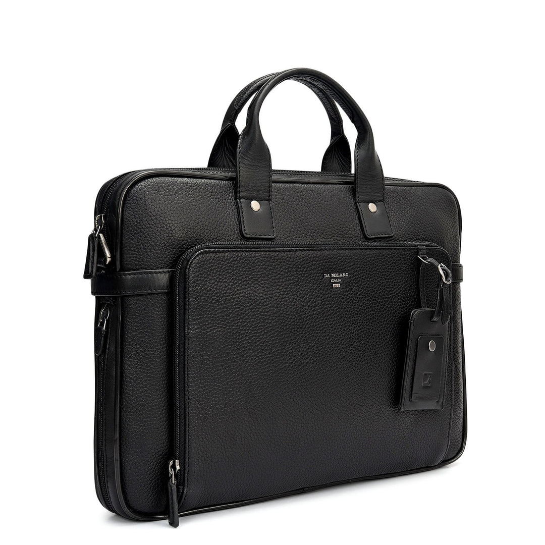 Wax Leather Laptop Bag - Black