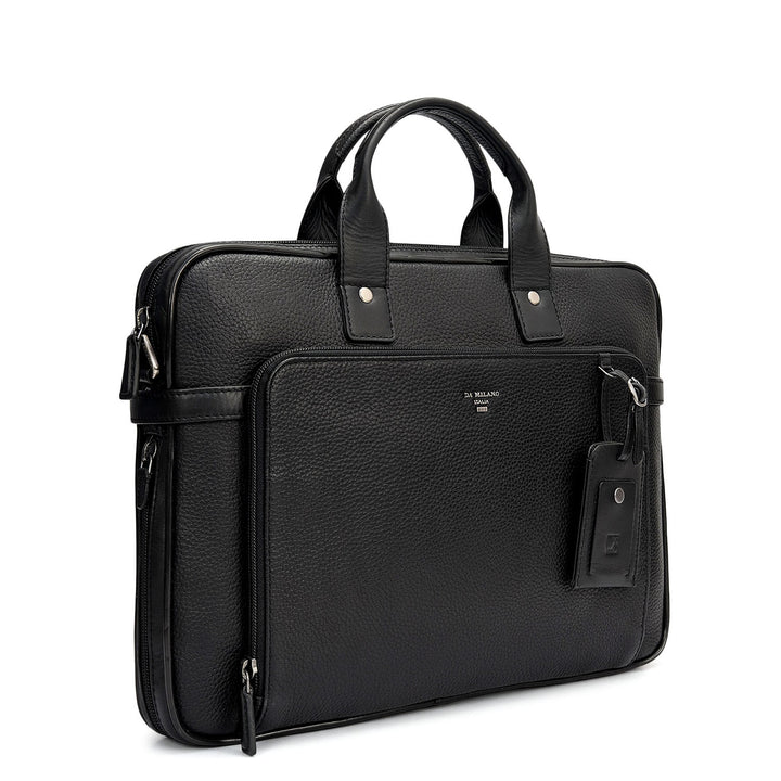 Wax Leather Laptop Bag - Black