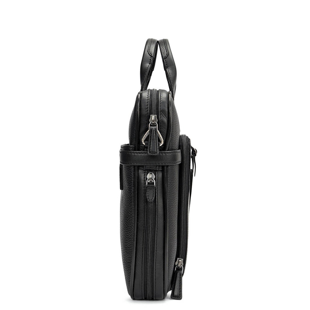 Wax Leather Laptop Bag - Black