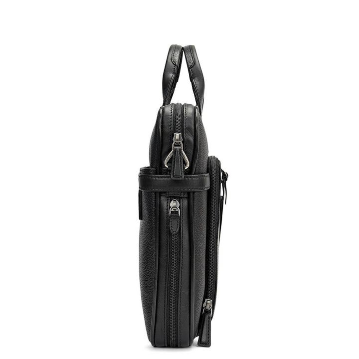 Wax Leather Laptop Bag - Black