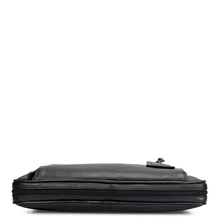 Wax Leather Laptop Bag - Black