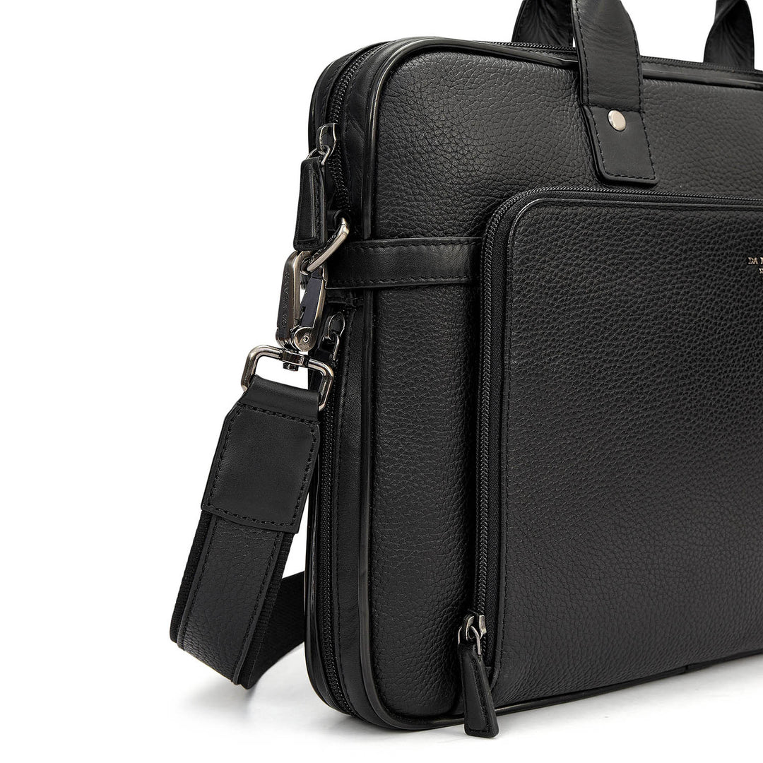 Wax Leather Laptop Bag - Black
