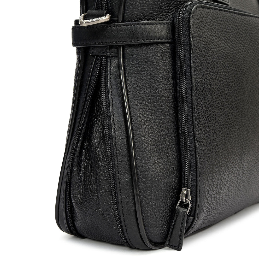 Wax Leather Laptop Bag - Black