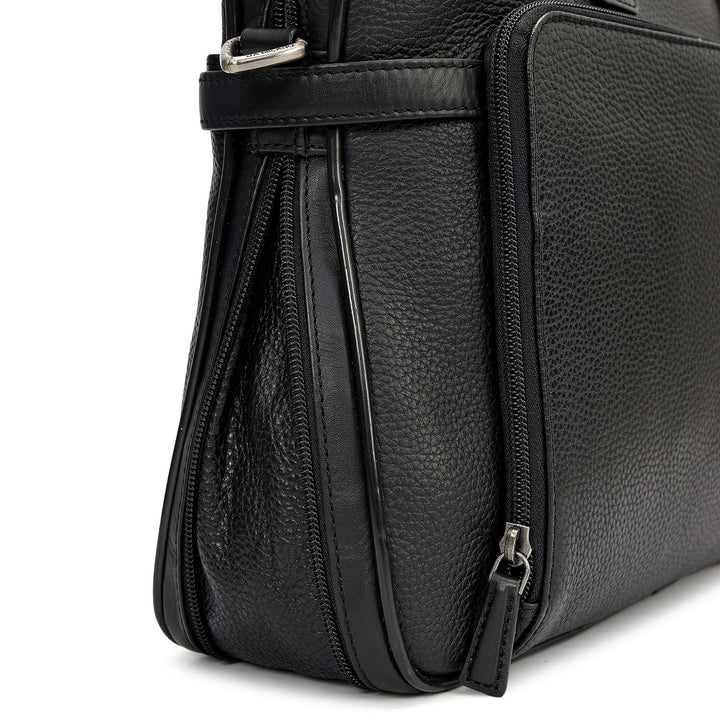 Wax Leather Laptop Bag - Black