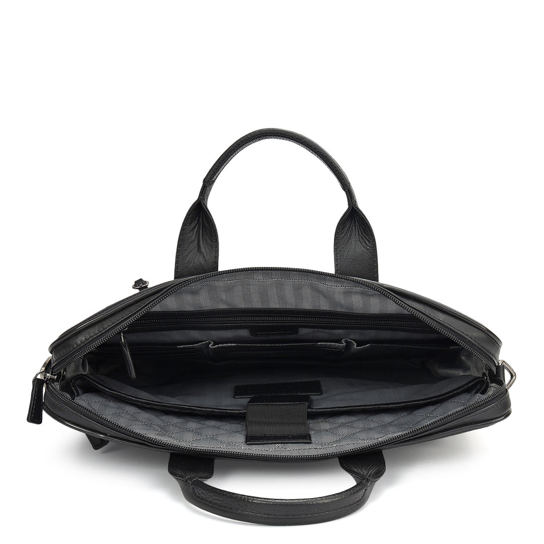 Wax Leather Laptop Bag - Black