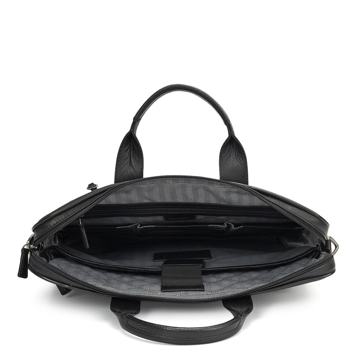 Wax Leather Laptop Bag - Black