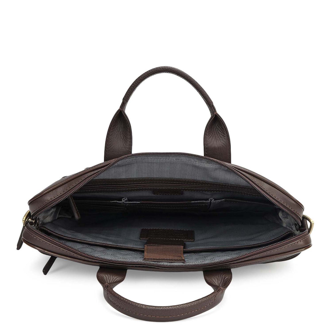 Wax Leather Laptop Bag - Chocolate