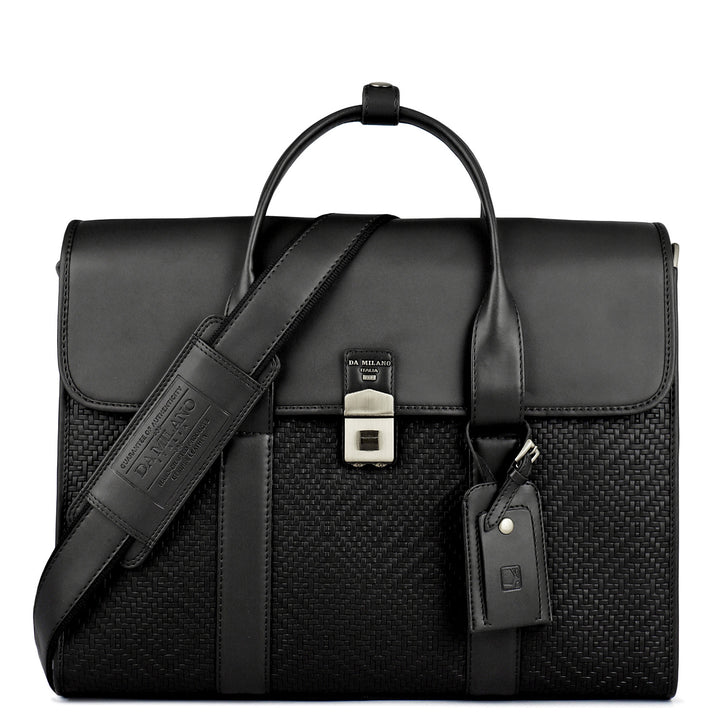Mat Emboss Plain Leather Laptop Bag - Black