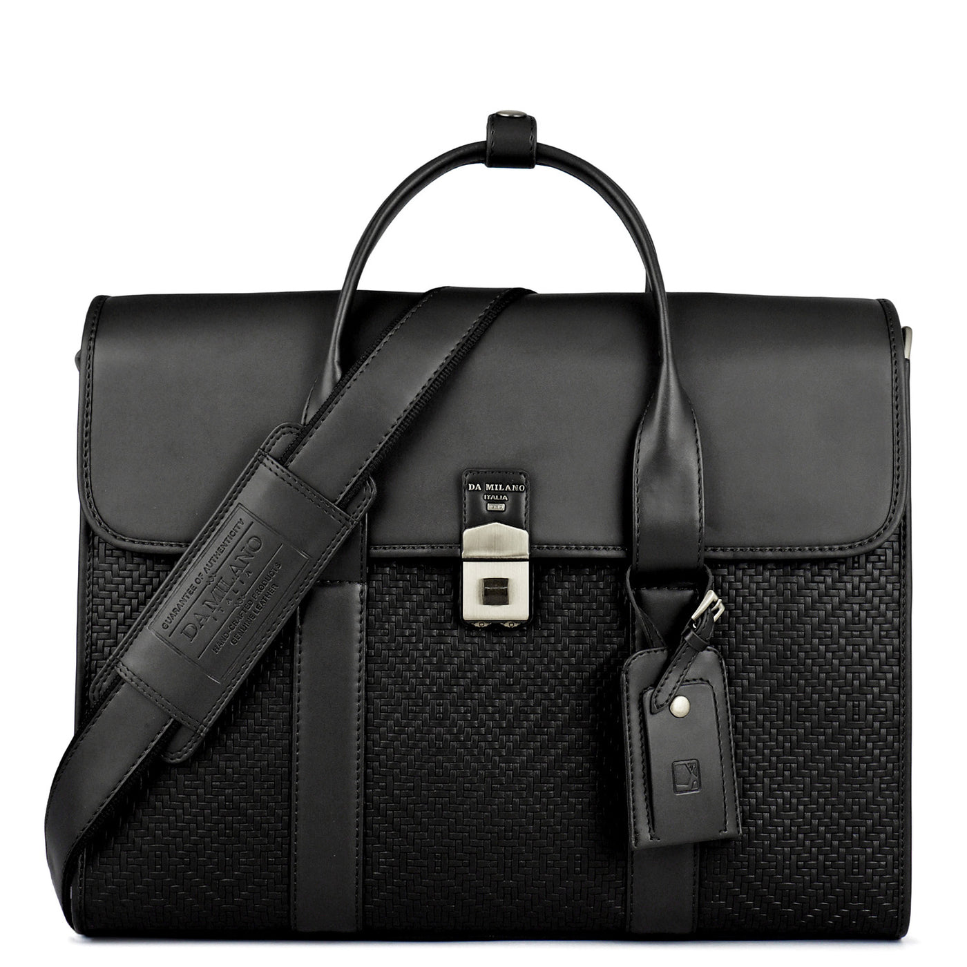 Mat Emboss Plain Leather Laptop Bag - Black