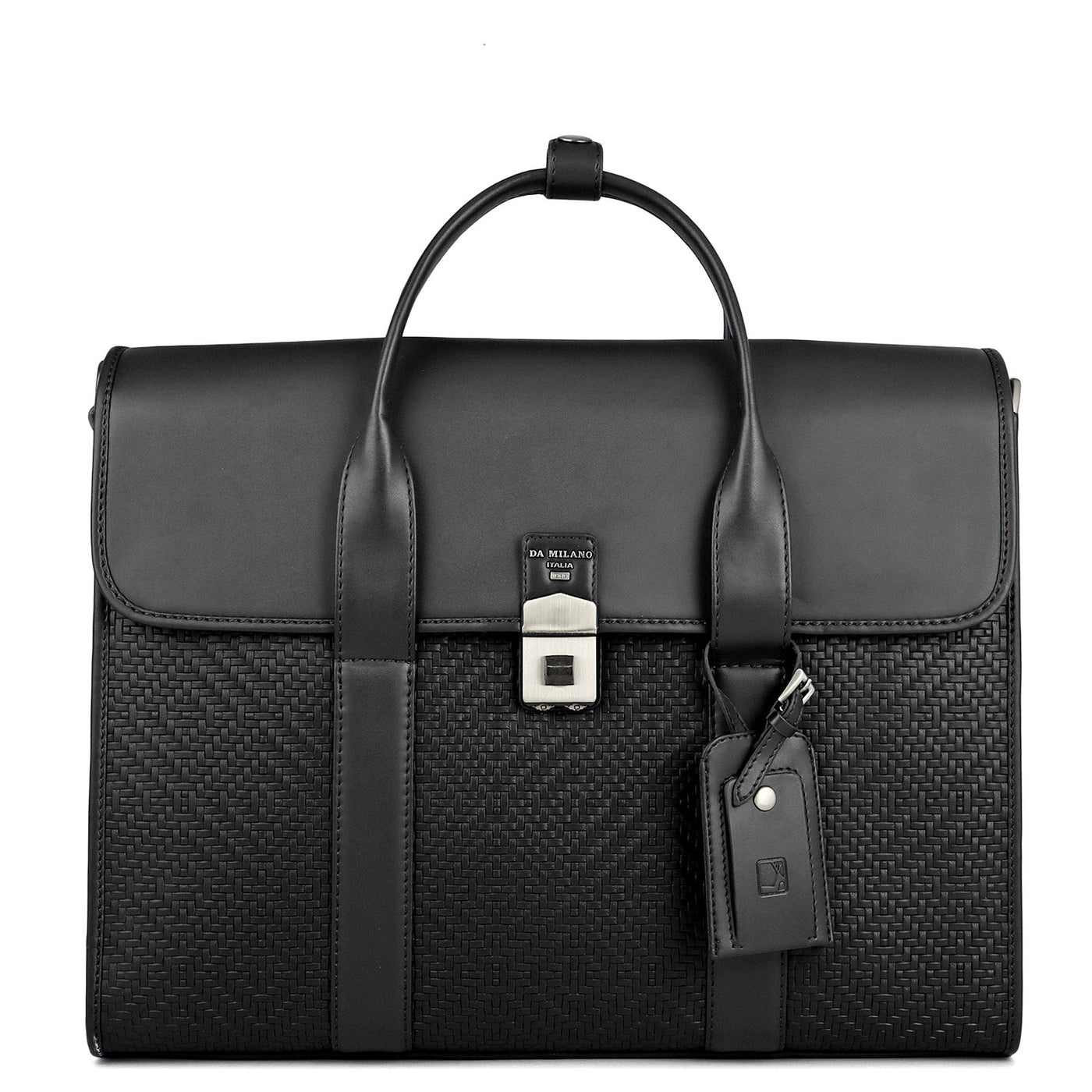 Mat Emboss Plain Leather Laptop Bag - Black