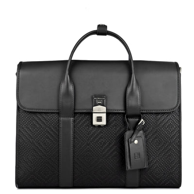 Mat Emboss Plain Leather Laptop Bag - Black