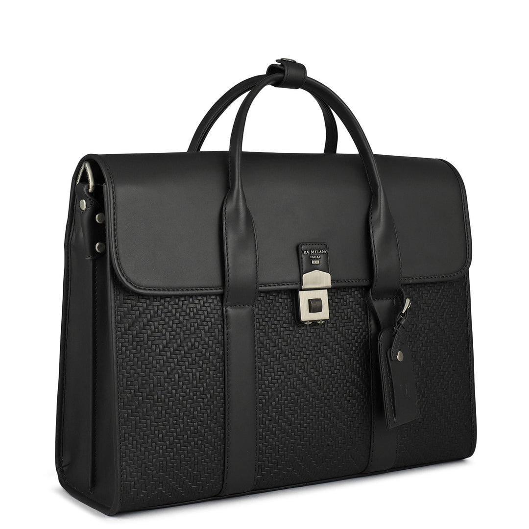 Mat Emboss Plain Leather Laptop Bag - Black
