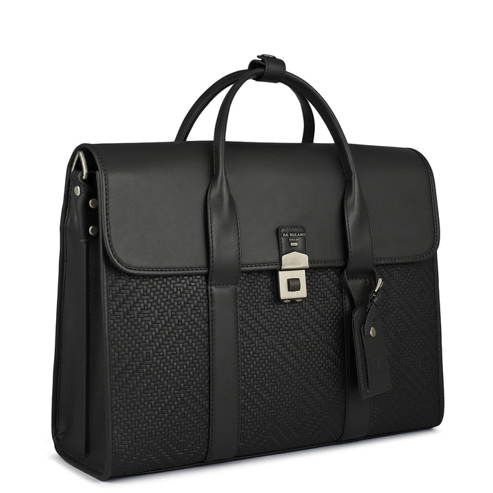 Mat Emboss Plain Leather Laptop Bag - Black