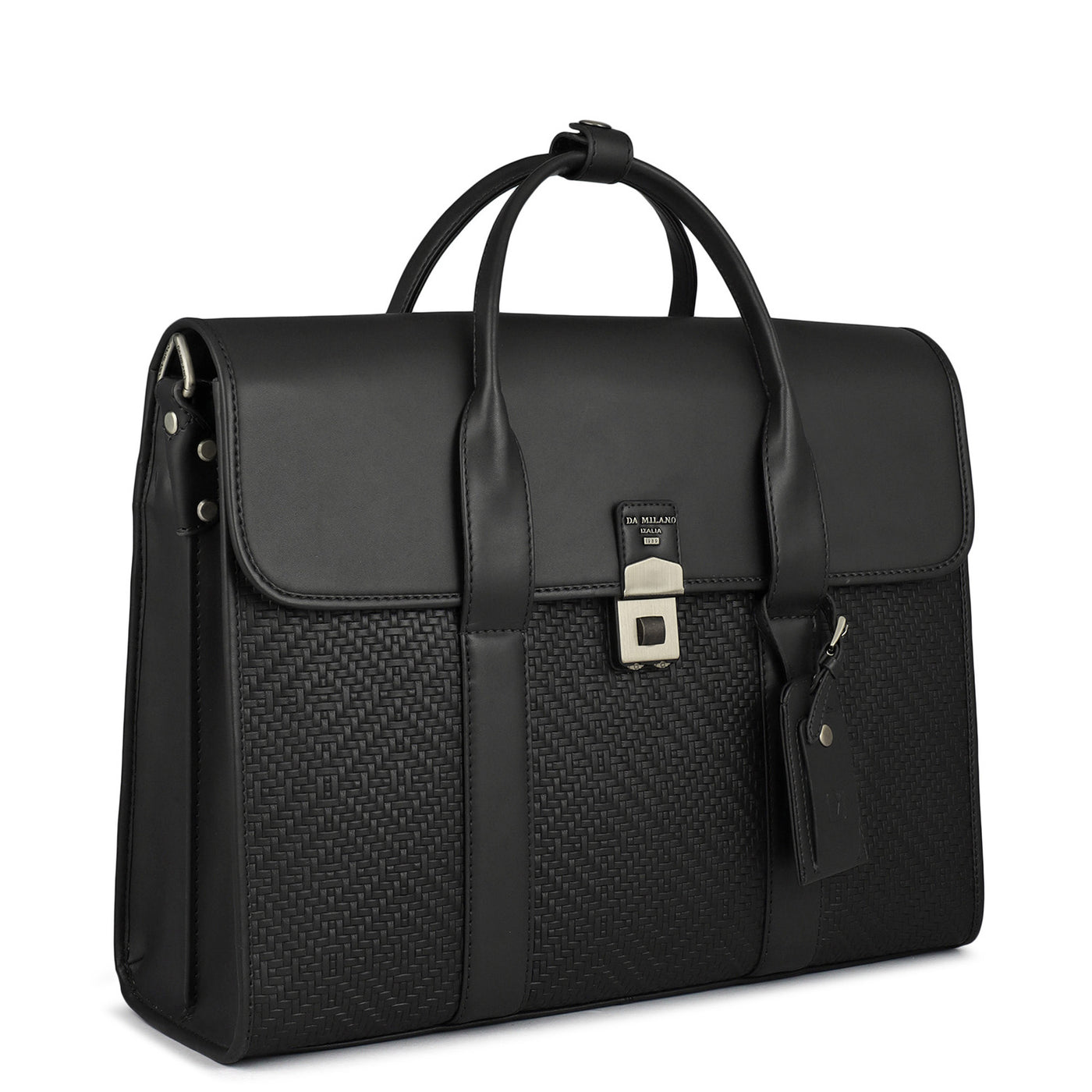 Mat Emboss Plain Leather Laptop Bag - Black