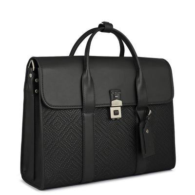 Mat Emboss Plain Leather Laptop Bag - Black