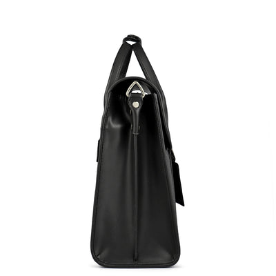 Mat Emboss Plain Leather Laptop Bag - Black