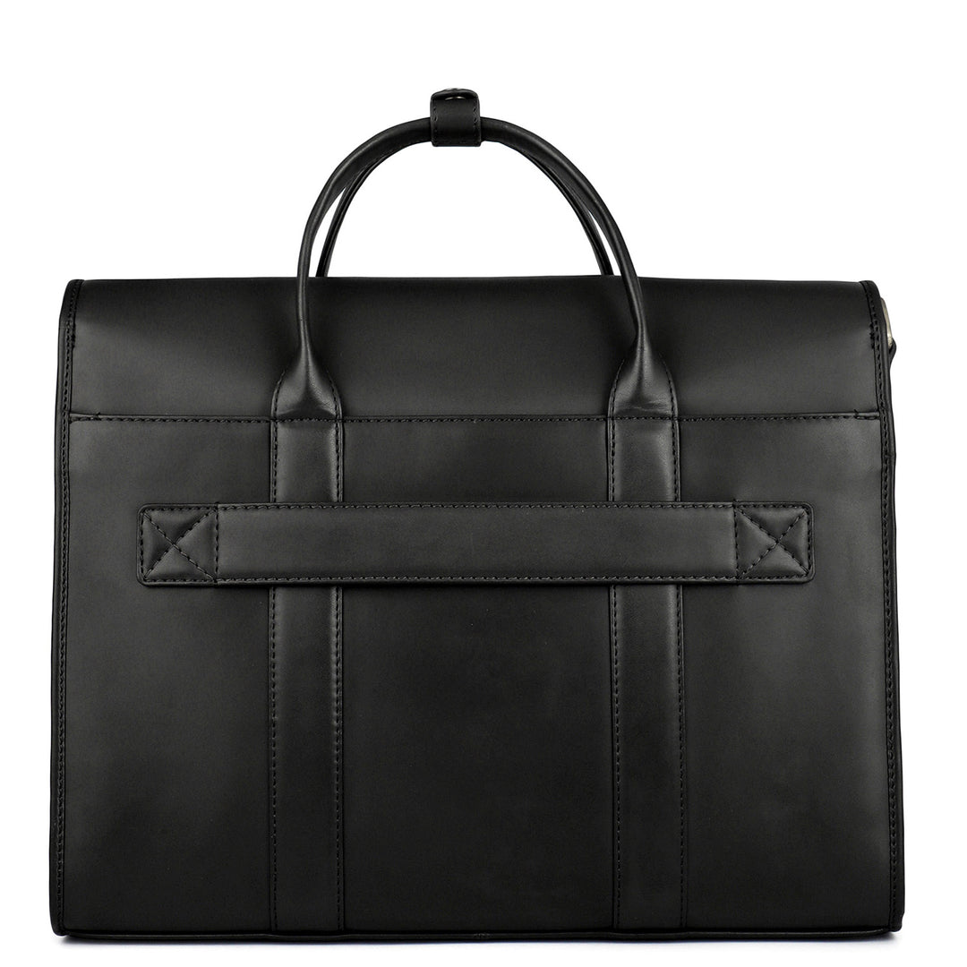 Mat Emboss Plain Leather Laptop Bag - Black